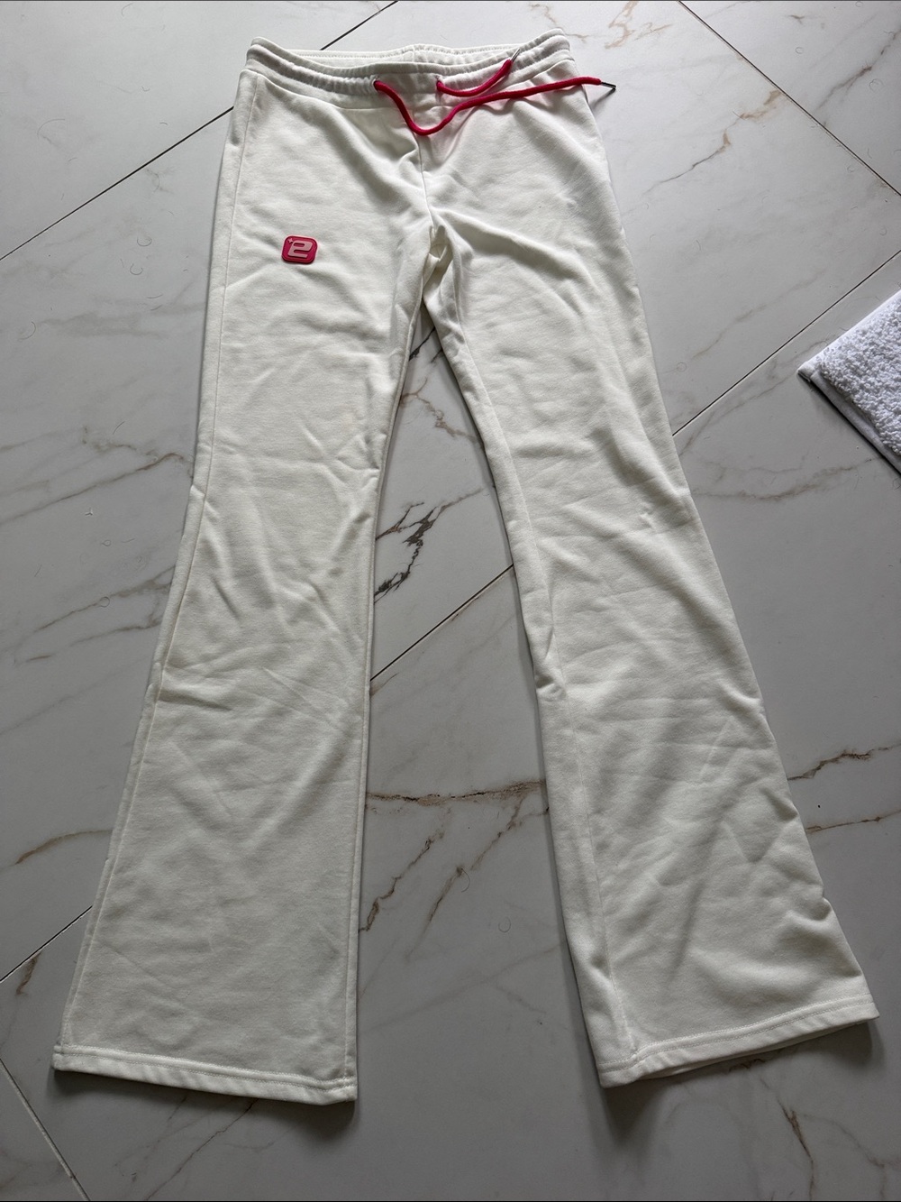 Edikted low rise Cream Sweatpants with Pink Logo and Drawstring